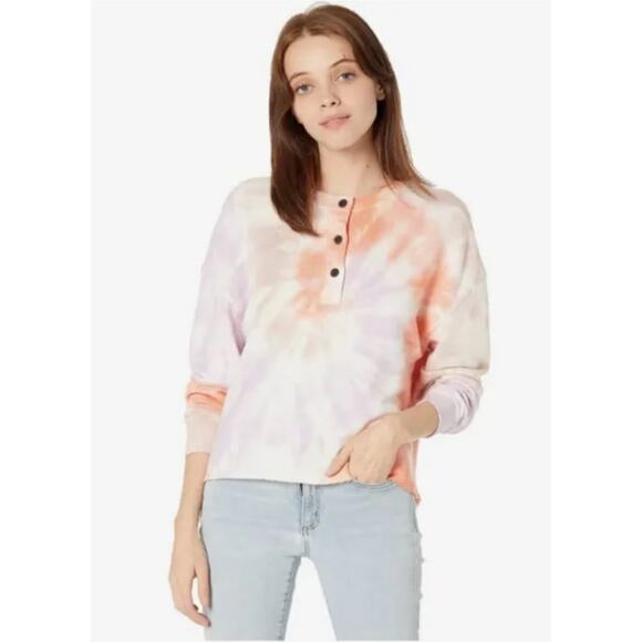 Free People N:PHILANTHROPY Front Button Tie Dye Crop Sweatshirt Henley -M - Picture 1 of 8